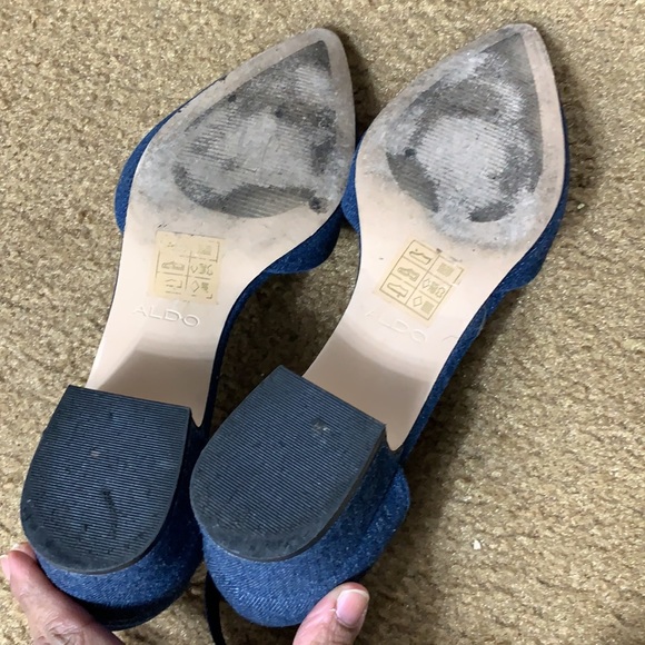 Jeans material blue flats with a little 1 1/2 inch heel. Aldo brand. - Picture 2 of 7